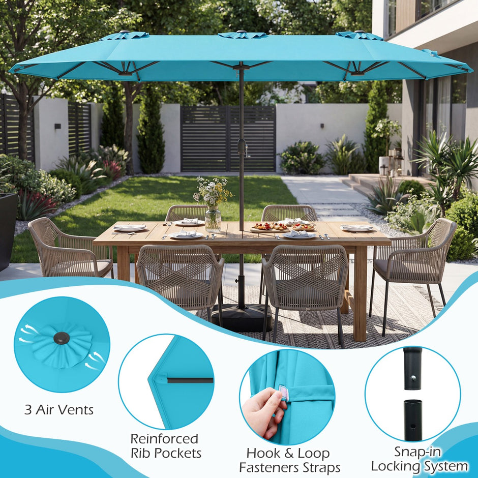 Dubbel – parasoll med stativ, solskydd UPF 50+, – 400 x 200 cm – Turkos