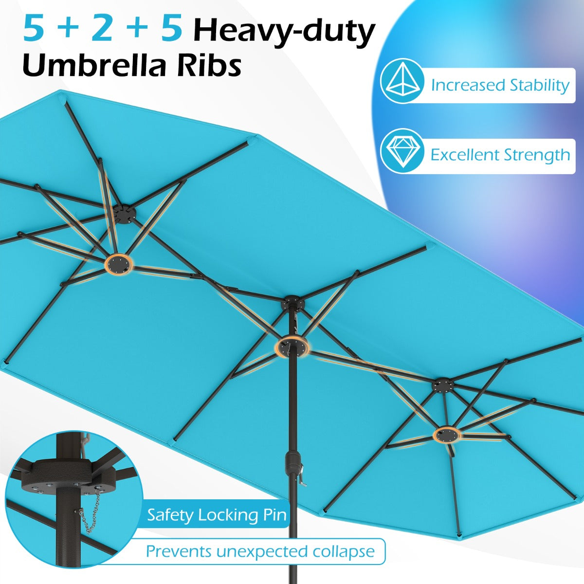 Dubbel – parasoll med stativ, solskydd UPF 50+, – 400 x 200 cm – Turkos