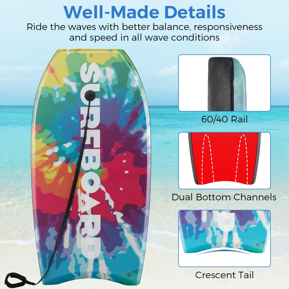 Barnbodyboard – med EPS kärna och XPE topp HDPE underdel handledsrem, surfbräda – 104 cm – Färgglad
