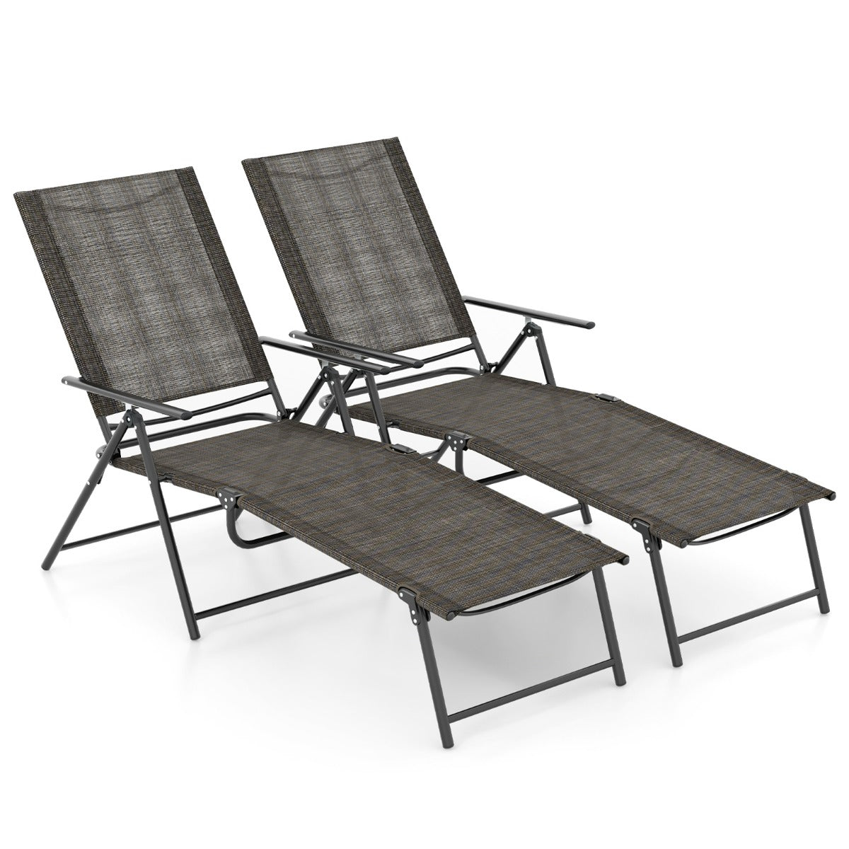 Set – med hopfällbara solstolar justerbart ryggstöd – 2 – Brun