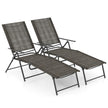 Set – med hopfällbara solstolar justerbart ryggstöd – 2 – Brun