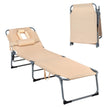 Justerbar – solstol Hopfällbar strandstol med kudde – 194 x 61 x 35,5-86,5 cm – Beige