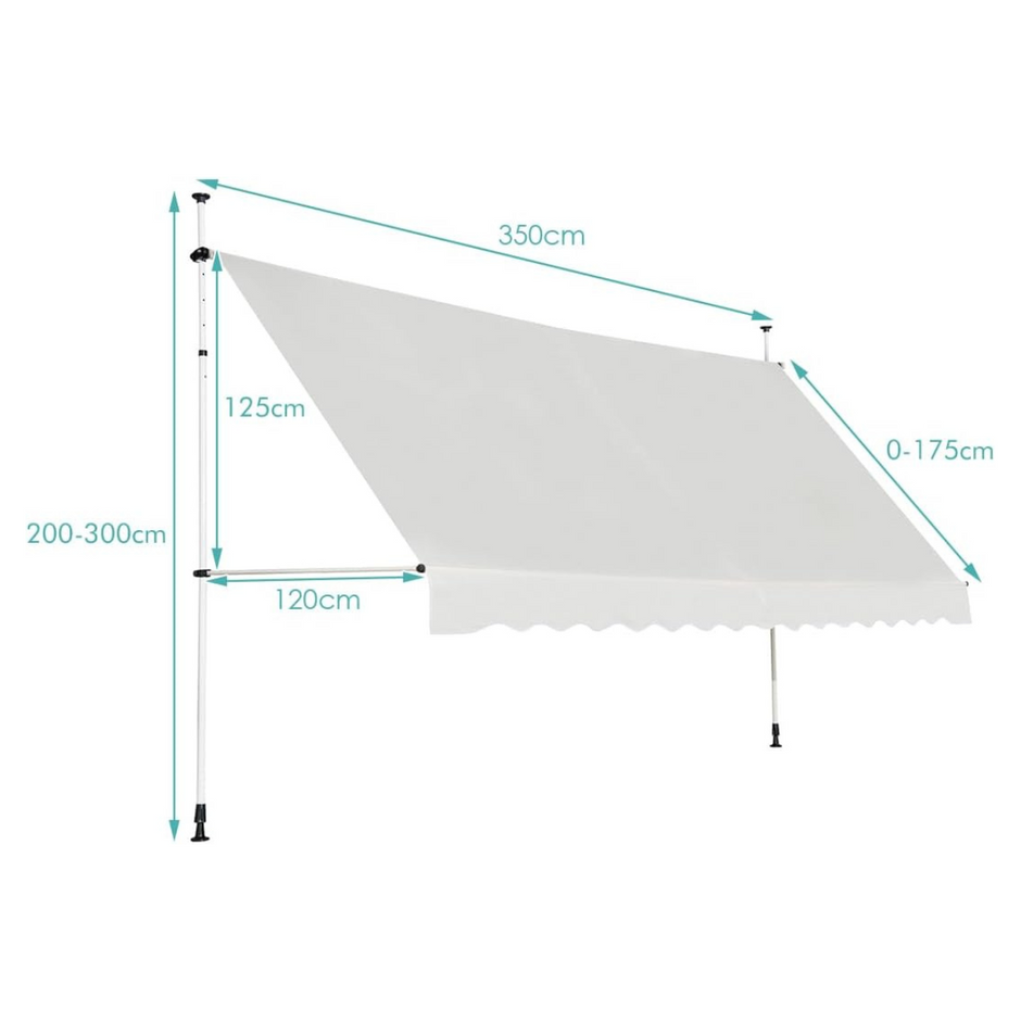 Bred – klämmarkis utan borrning UV beständig balkongmarkis Höjdjusterbar – 350 cm – Beige