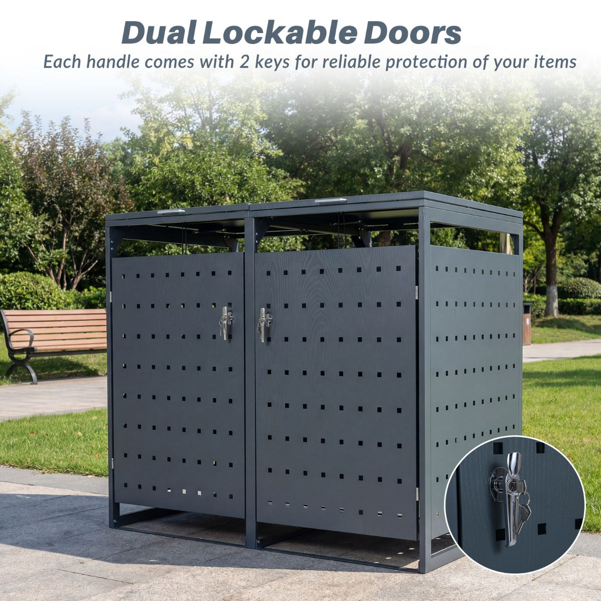 kärrs – soptunneförråd för L, metallklädsel soptunnor, sopbox med fälllock – 2 240 2 – Grå