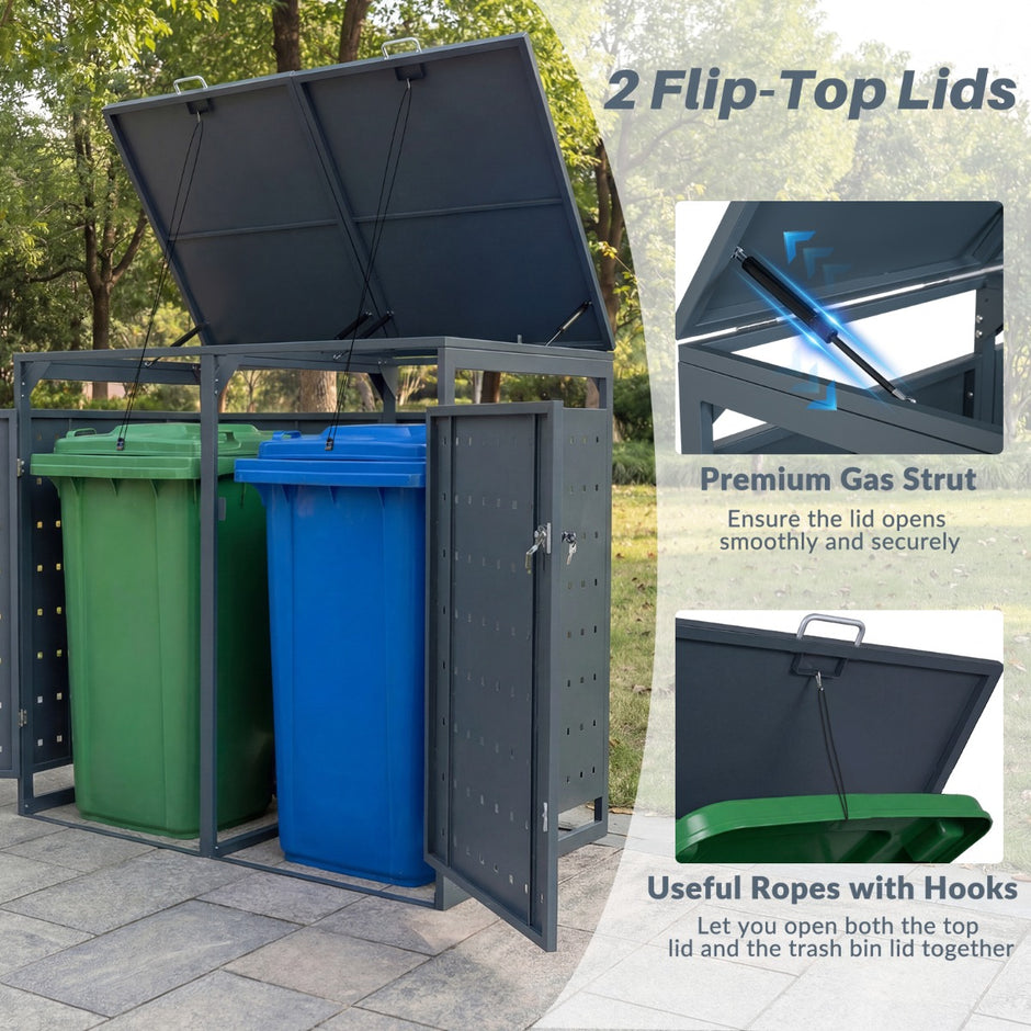 kärrs – soptunneförråd för L, metallklädsel soptunnor, sopbox med fälllock – 2 240 2 – Grå