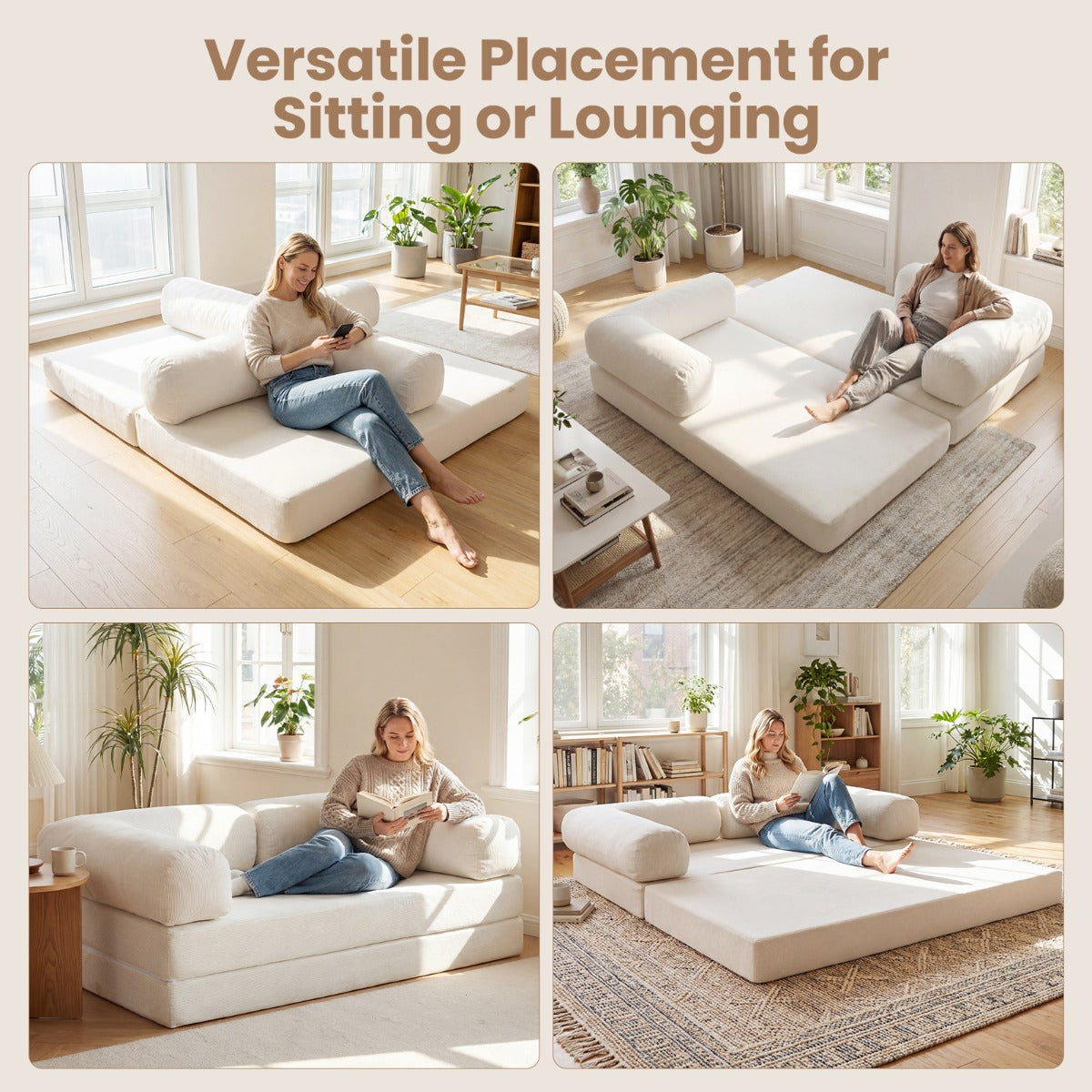 sits – sovsofa sovfåtölj med avtagbara armstöd och ryggstöd vikbar – 2 – Beige