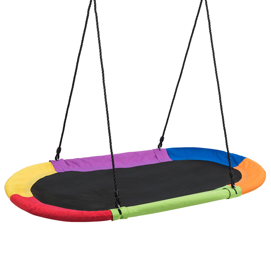 Oval – bo gungplatta med höjdjusterbart rep för inomhus och utomhus färgglada – 100-180 cm 150 x 80 cm – Färgglad