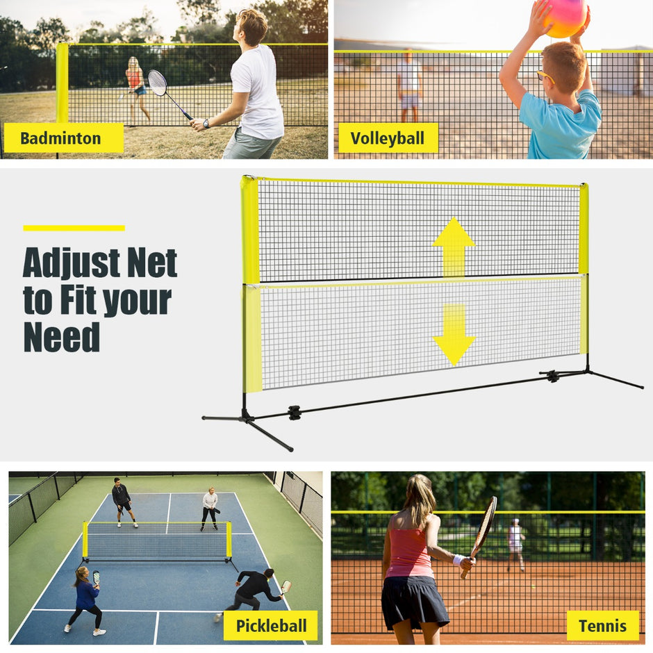 Badmintonnät – med stativ, höjjusterbart fjäderbollsnät fjäderbollar och bärväska Gult – 2 310 x 102 x 89-155 cm – Gul