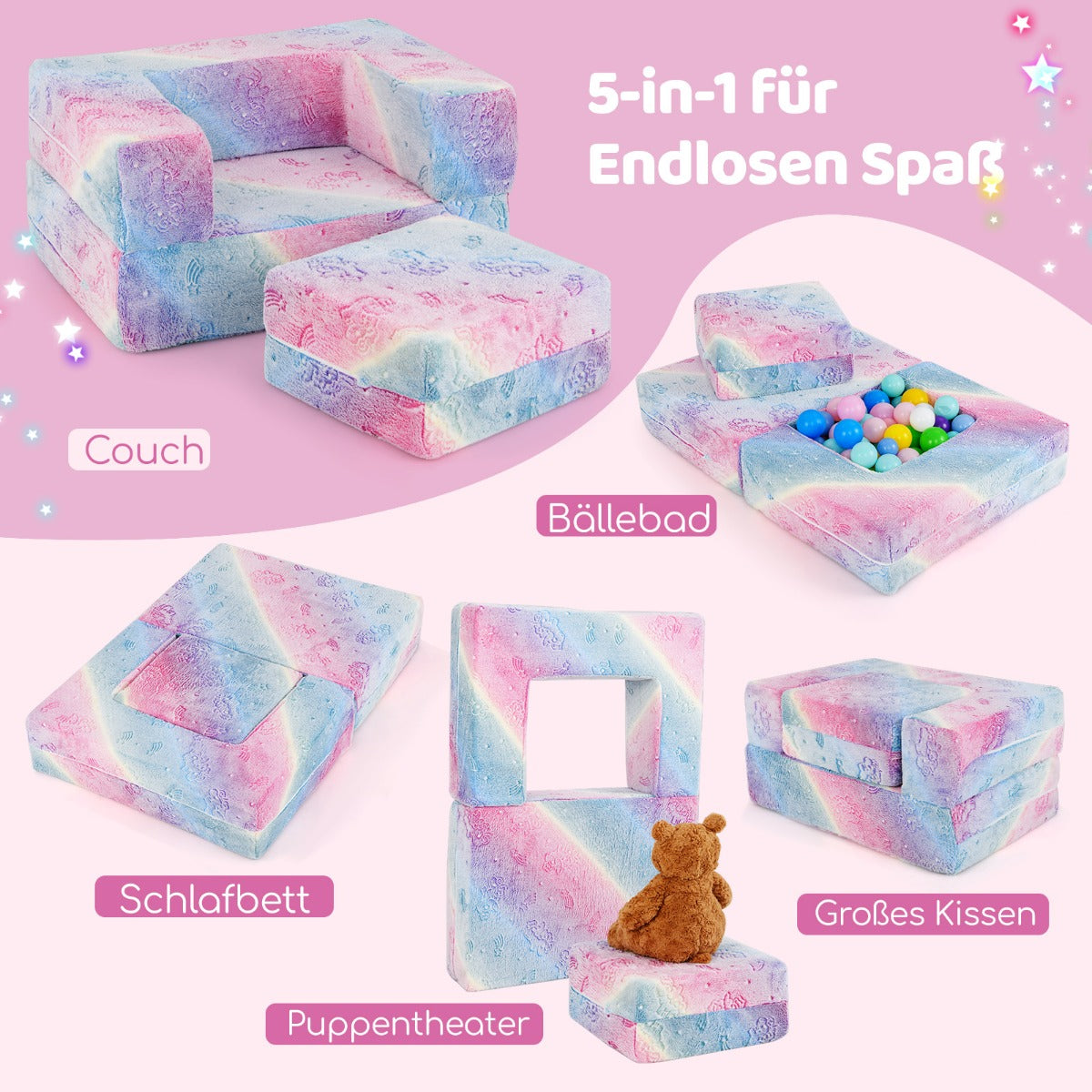 Modulär – barnsoffa glöd i mörkret leksoffa modulsoffa – 71 x 53 x 34,5 cm – Färgglad