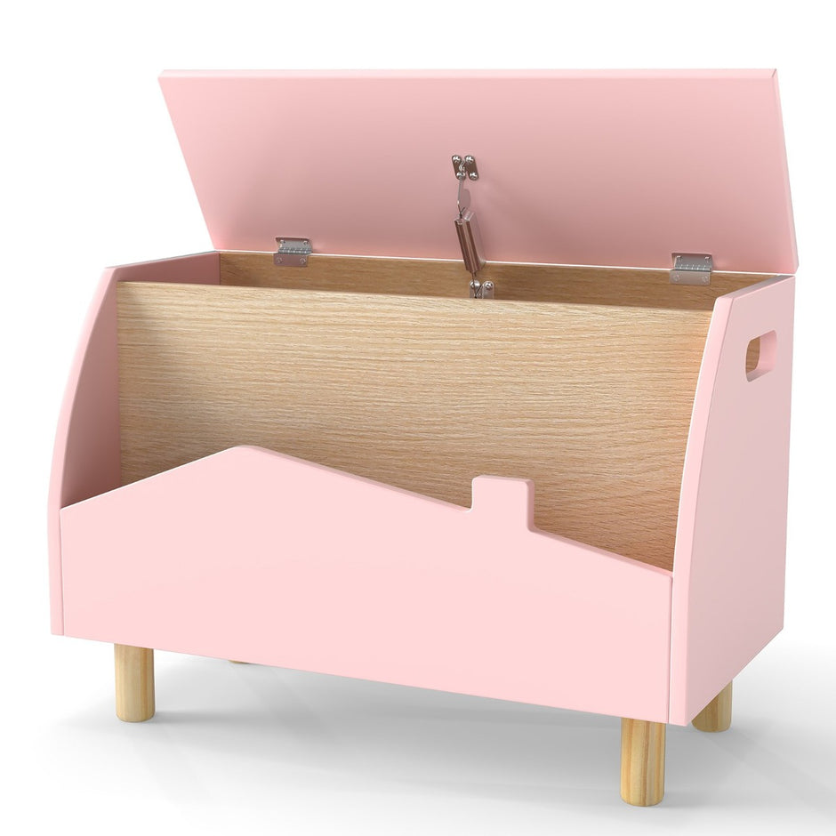 Leksakslåda – i trä med hyllplan lock – 60 x 30 x 44 cm – Rosa