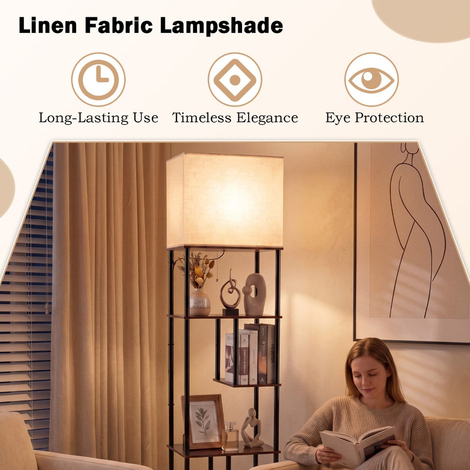 Stående – lampa med hylla Hög hyllor Modern lampskärmar – 172 cm 5 – Beige + Svart