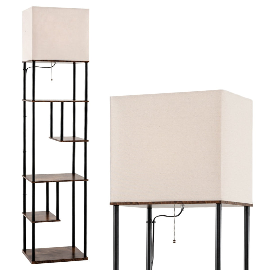 Stående – lampa med hylla Hög hyllor Modern lampskärmar – 172 cm 5 – Beige + Svart