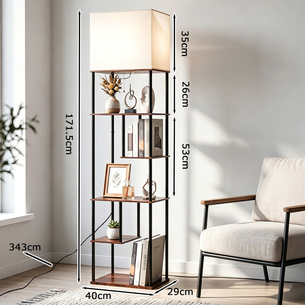 Stående – lampa med hylla Hög hyllor Modern lampskärmar – 172 cm 5 – Beige + Svart