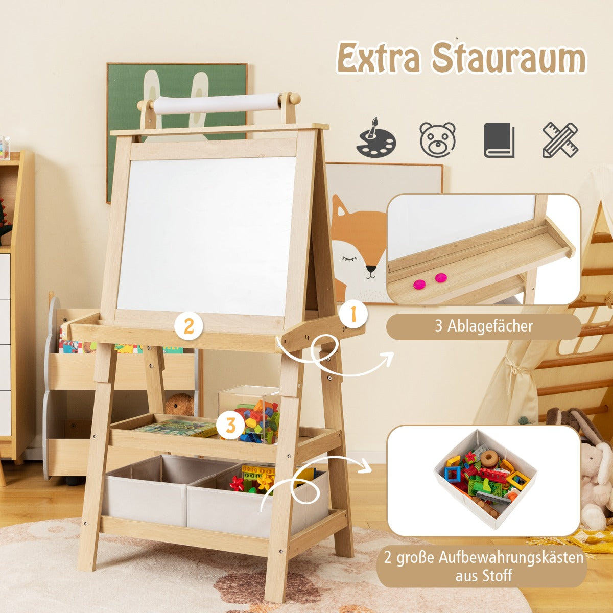 i – barnstafli dubbelsidig whiteboard och svarta tavla ritpapper Naturligt – 3 1 – Natur