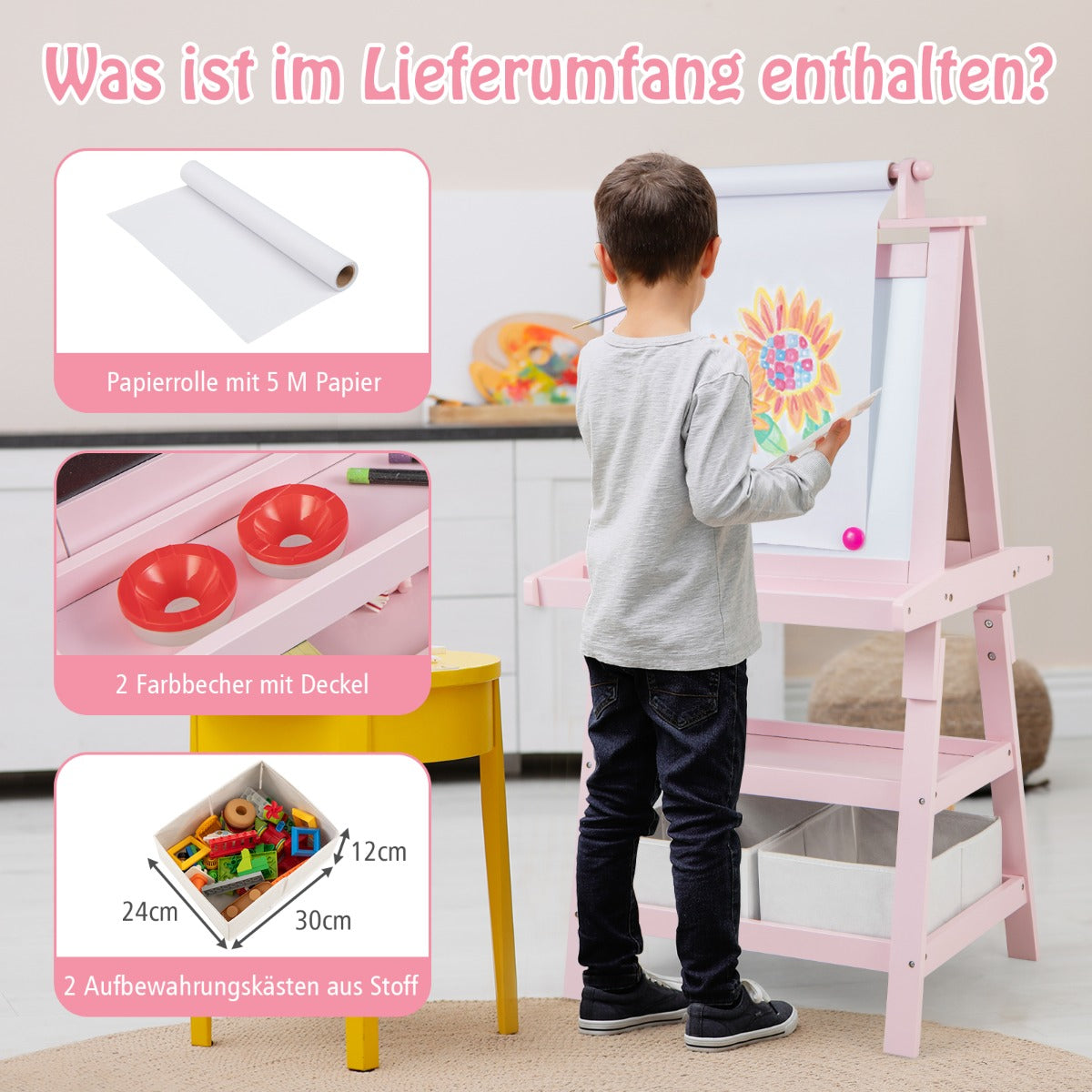 i – barnstafli dubbelsidig whiteboard och svarta tavla ritpapper – 3 1 – Rosa