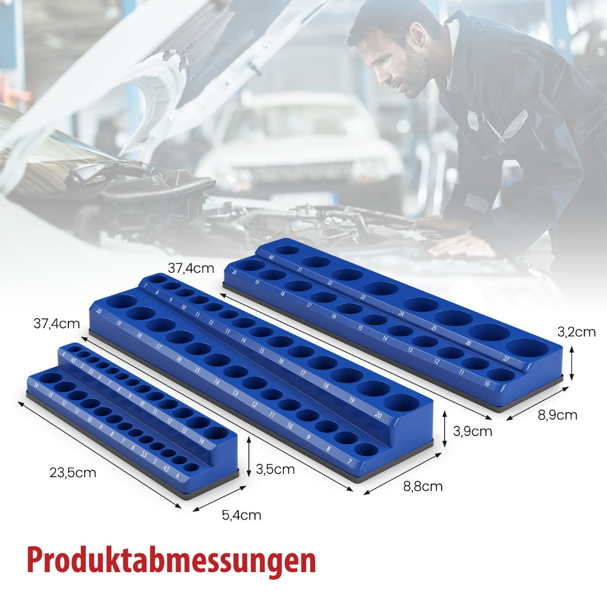 st – Hylsnyckelhållare magnetisk tums, och monteringsskena för uttag. – 6 1/2 3/8 1/4 – Blå