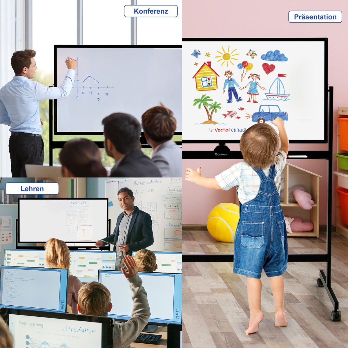 Dubbelsidig – magnetisk mobil whiteboard rullande för kontor – Svart