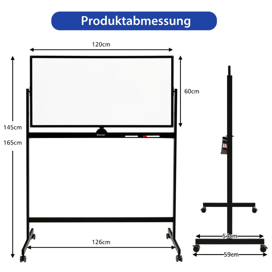 Dubbelsidig – magnetisk mobil whiteboard rullande för kontor – Svart