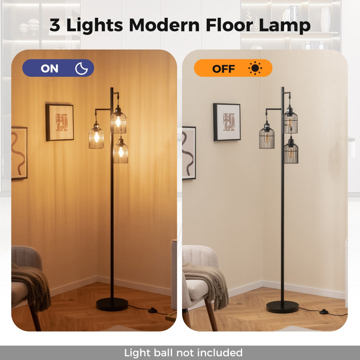 Modern – golvlampa industriell med lampskärmar fotkontakt – 169 cm 3 25 x 169 cm – Svart