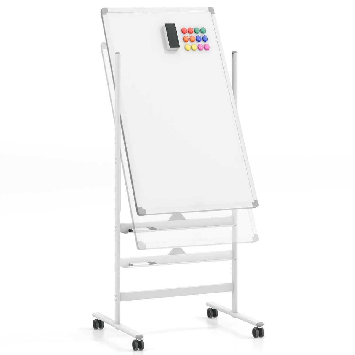 Dubbelsidig – magnetisk skrivtavla med hjul och stativ pennfack – 60 x 100 cm – Vit