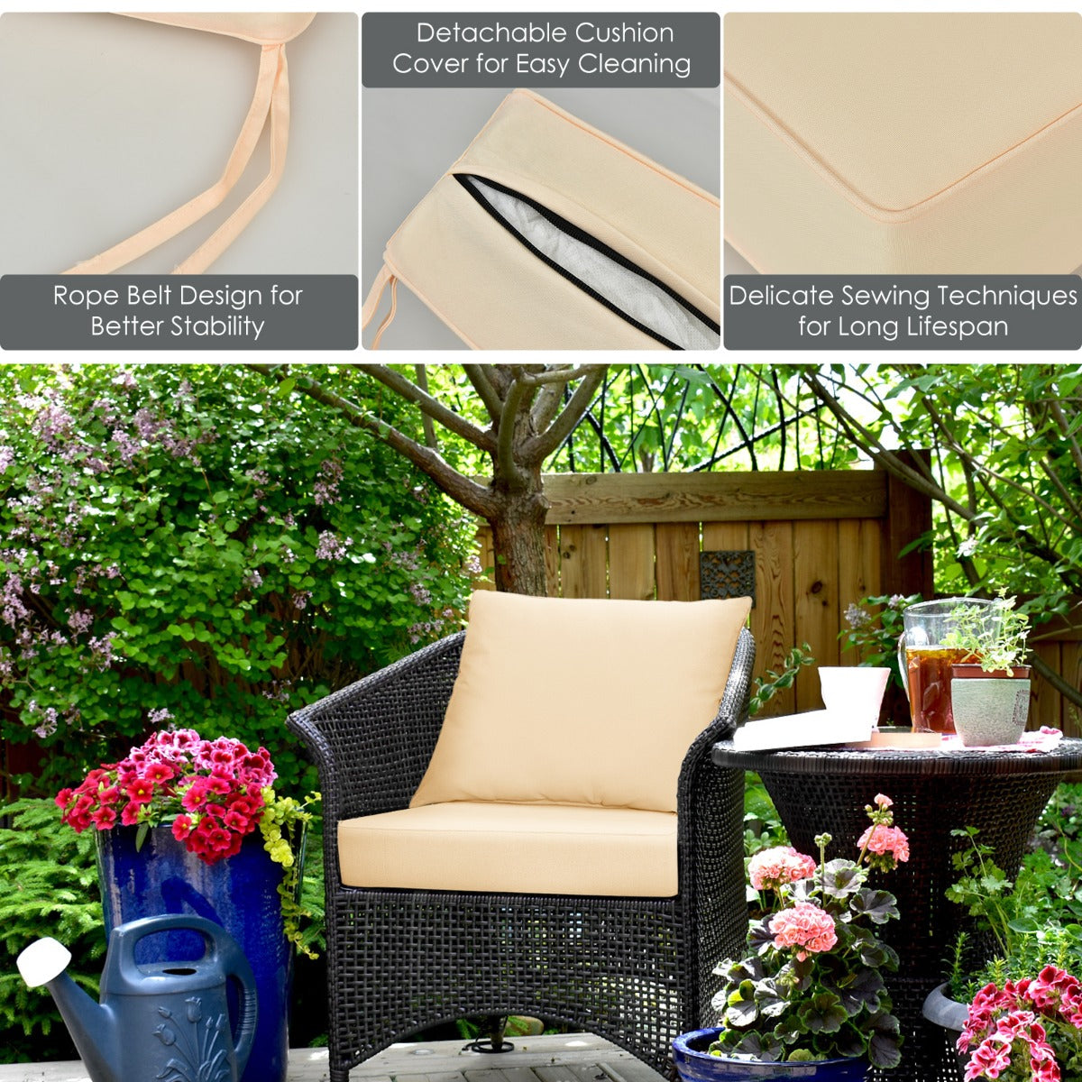 Klädsel – till trädgårdsmöbel sittdyna + ryggstöd trädgårdsstolsdynor – 60 x 60 x 15 cm 60 x 40 x 20 cm – Beige