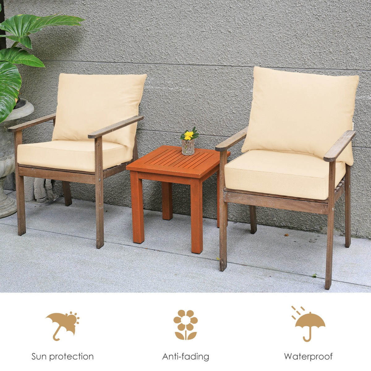 Klädsel – till trädgårdsmöbel sittdyna + ryggstöd trädgårdsstolsdynor – 60 x 60 x 15 cm 60 x 40 x 20 cm – Beige
