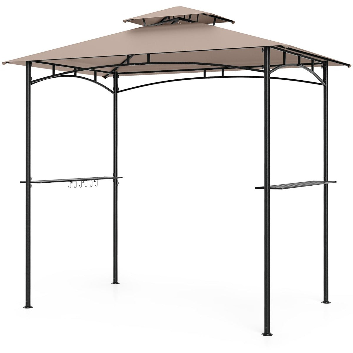 Grillpaviljong – med Dubbeltak och Sidhyllor Krokar Trädgårdspaviljong BBQ – 2 6 242 x 150 cm – Brun