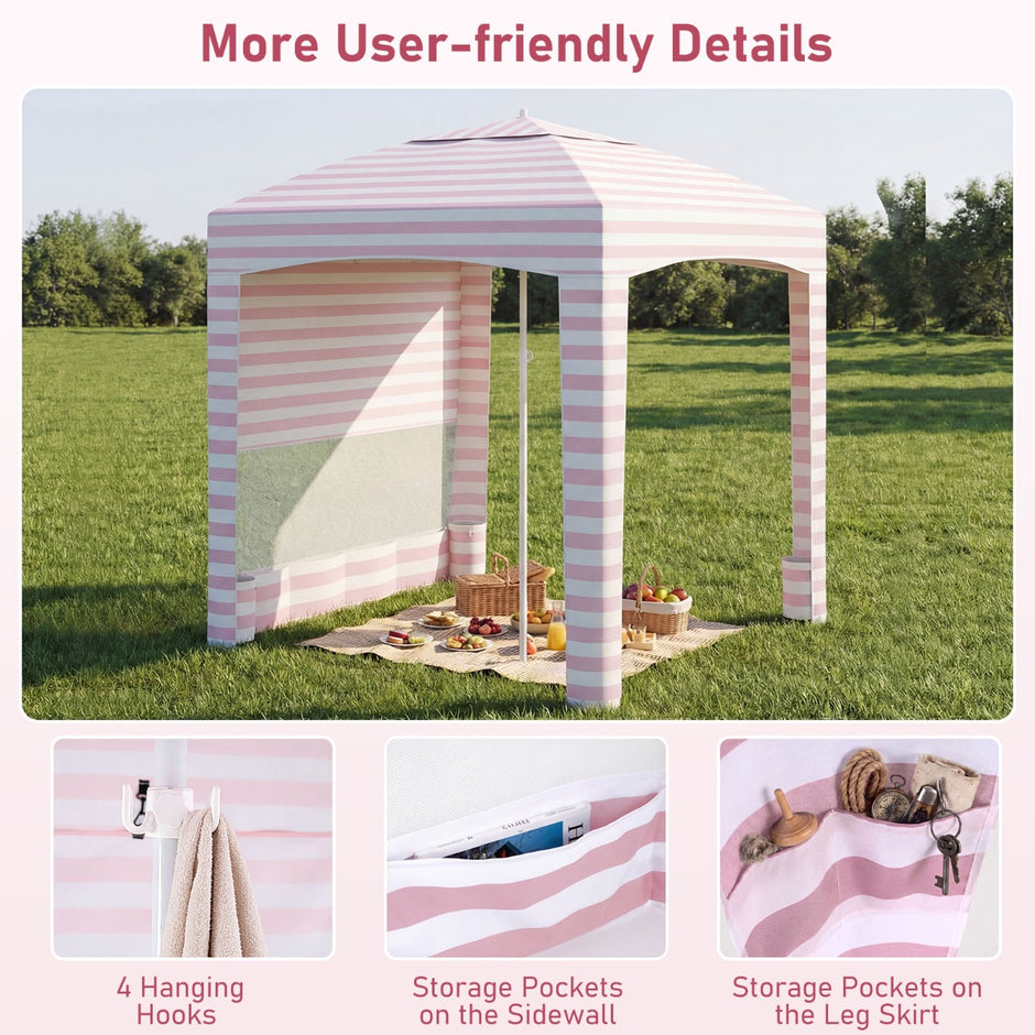 Strandtält, – höjdtjusterbart, med sidovägg, sandkassar och bärväska perfekt för camping – 185 x 185 cm – Rosa