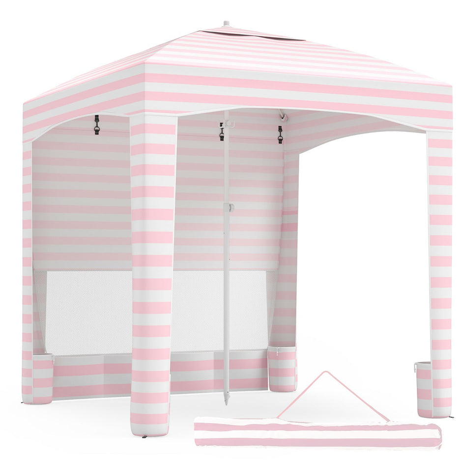 Strandtält, – höjdtjusterbart, med sidovägg, sandkassar och bärväska perfekt för camping – 185 x 185 cm – Rosa