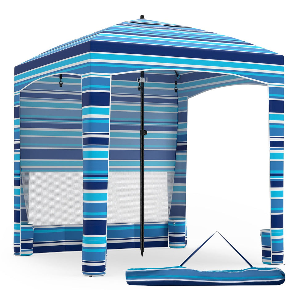 Strandtält – Höjdjusterbar Sidevägg Sandsäckar Bärväska Camping – 185 x 185 cm – Blå
