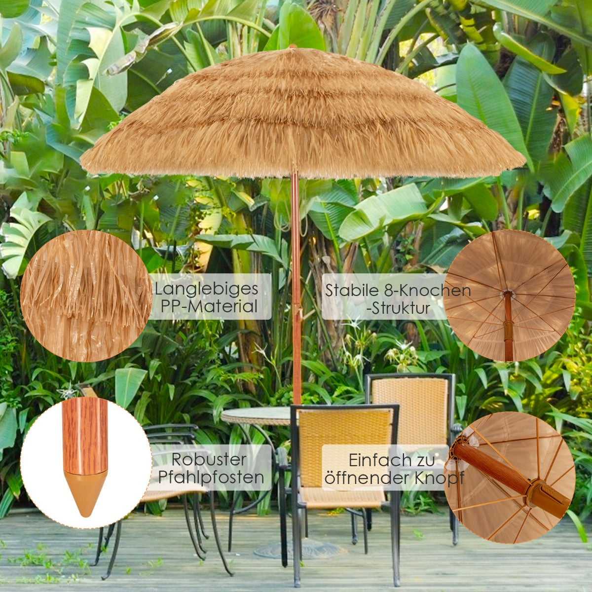 Parasoll – Rishalm Vit + – 175 cm – Beige