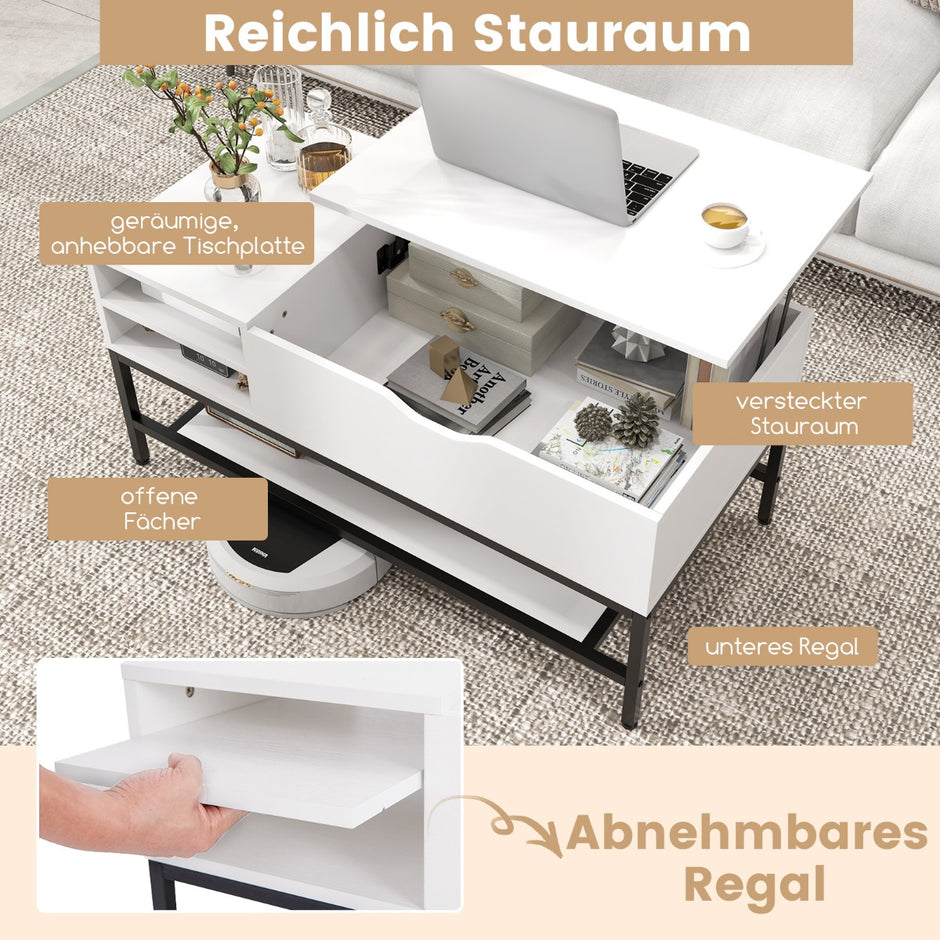 Soffbord – med lyftbar skiva och dolt förvaringsfack Vardagsbord – Vit