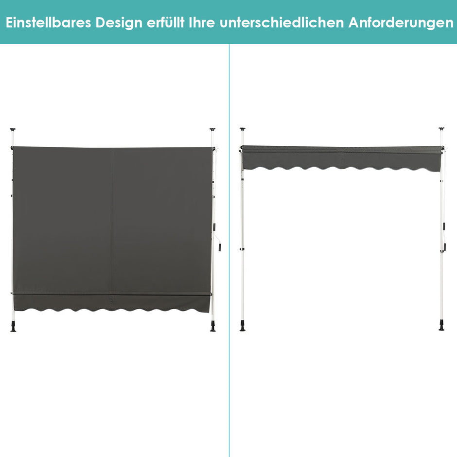 Spännmarkis – balkong höjdjusterbar med handvev solskydd – 250 x 120 cm – Grå