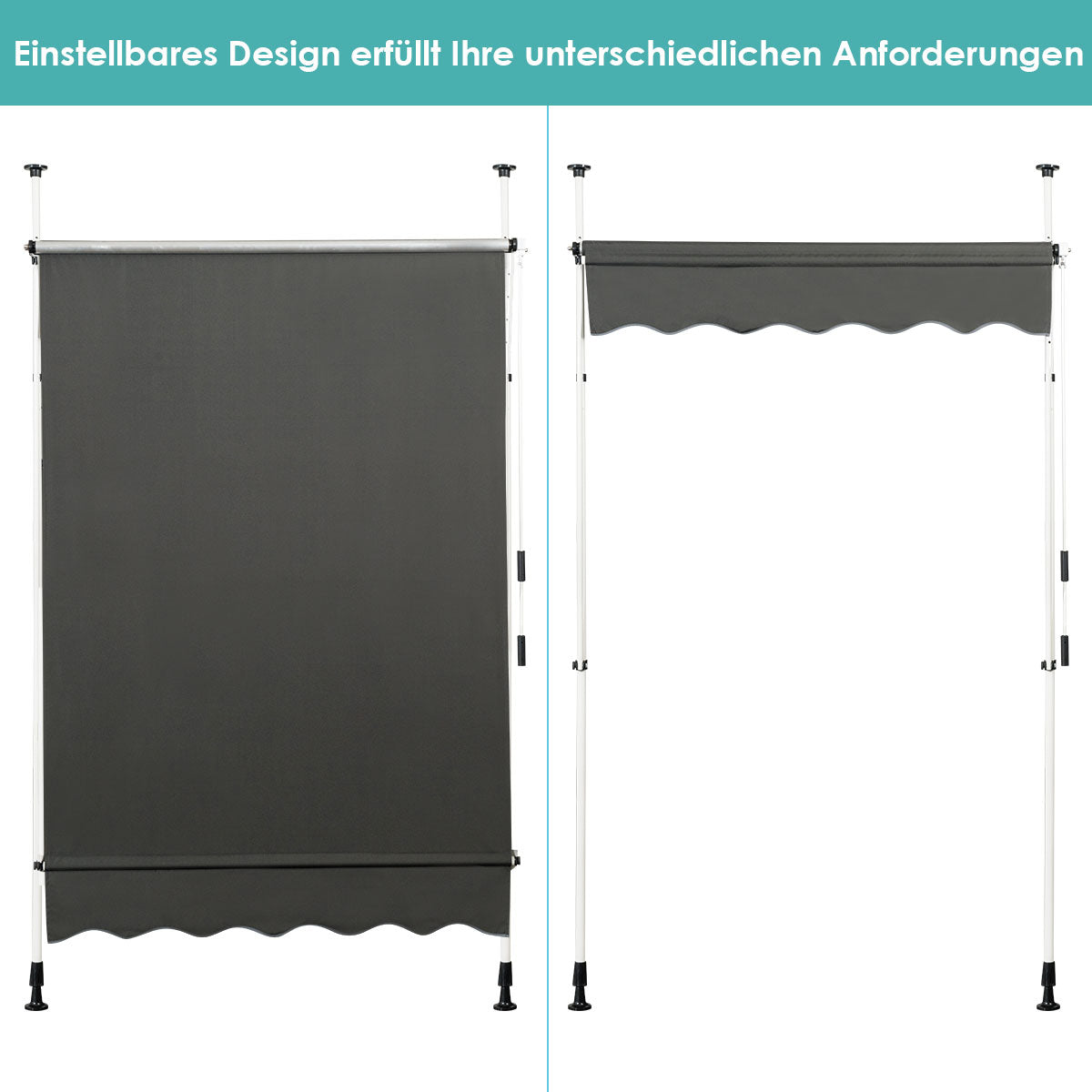 Utdragbart – solskydd med vev höjdjusterbar markis – 150 x 120 cm – Grå