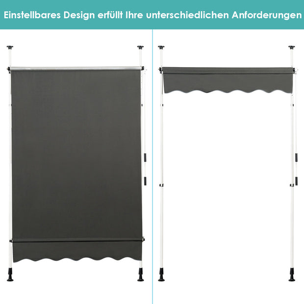 Utdragbart – solskydd med vev höjdjusterbar markis – 150 x 120 cm – Grå
