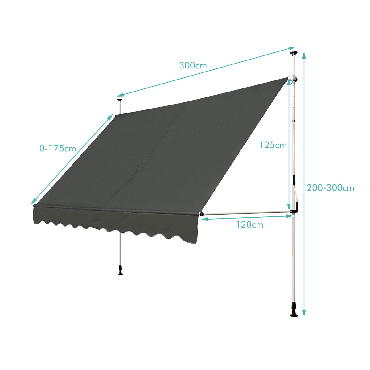 Markisklämma – solskydd UV beständig höjdjusterbar vattenavvisande – 300 x 120 cm – Grå