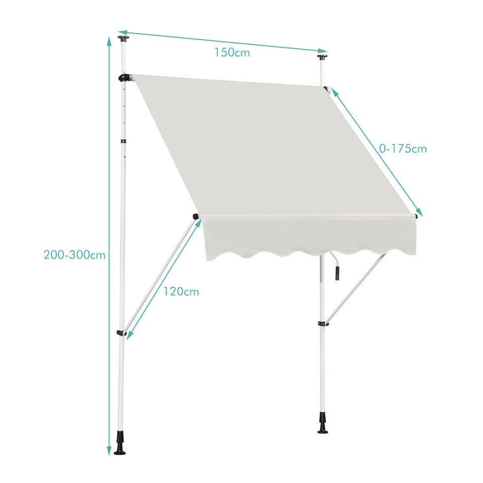 Utdragbart – solskydd med manuell vev höjdjusterbar – 250 x 120 cm – Beige