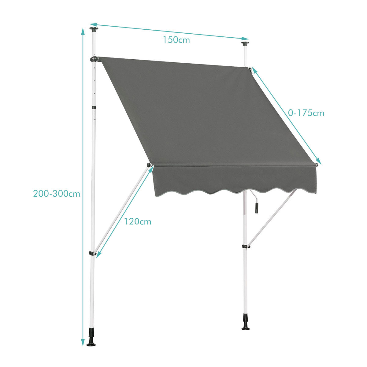 Utdragbart – solskydd med vev höjdjusterbar markis – 150 x 120 cm – Grå