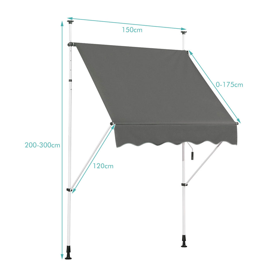Utdragbart – solskydd med vev höjdjusterbar markis – 150 x 120 cm – Grå