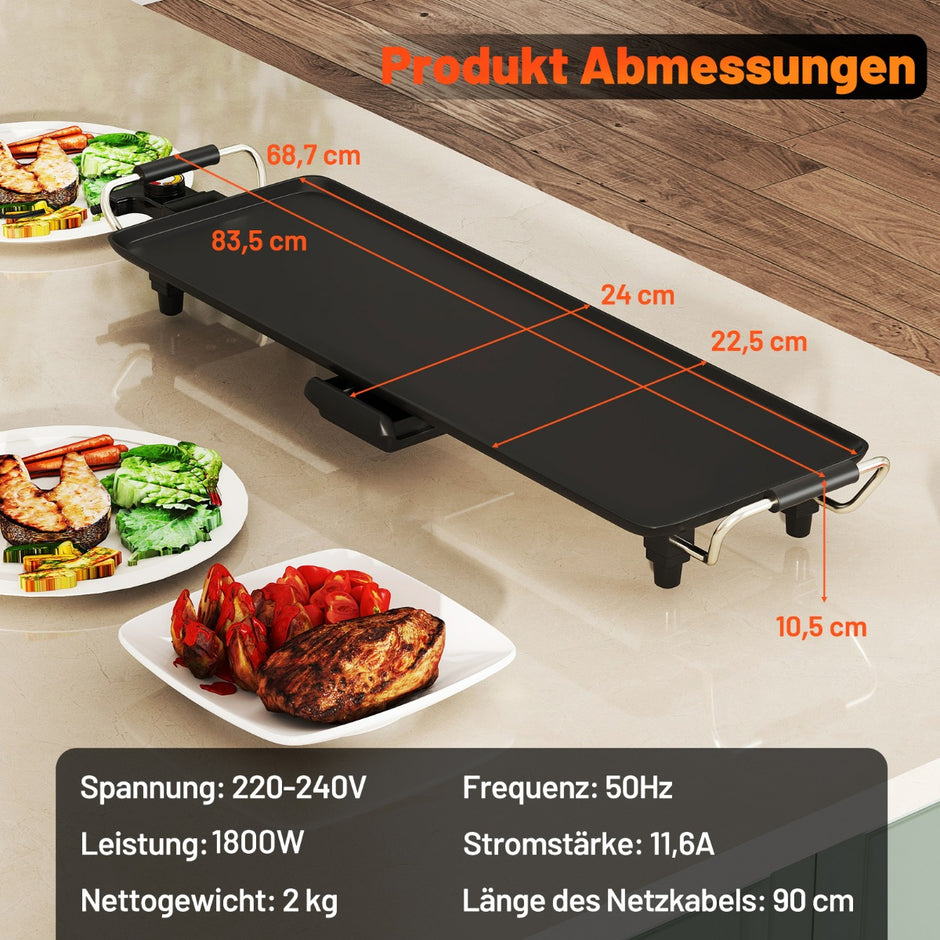 Elektrisk – Grillplatta Teppanyaki Non stick BBQ Elgrill – 70 cm – Svart