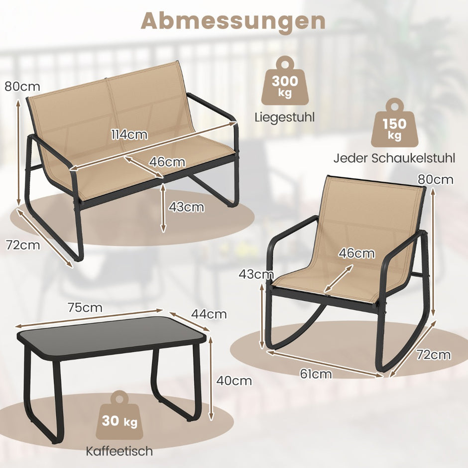 delat – trädgårdsmöbelset med mjuk gungande rörelse, terrassmöbler, sittgrupp, sittgarnitur – 4 – Brun