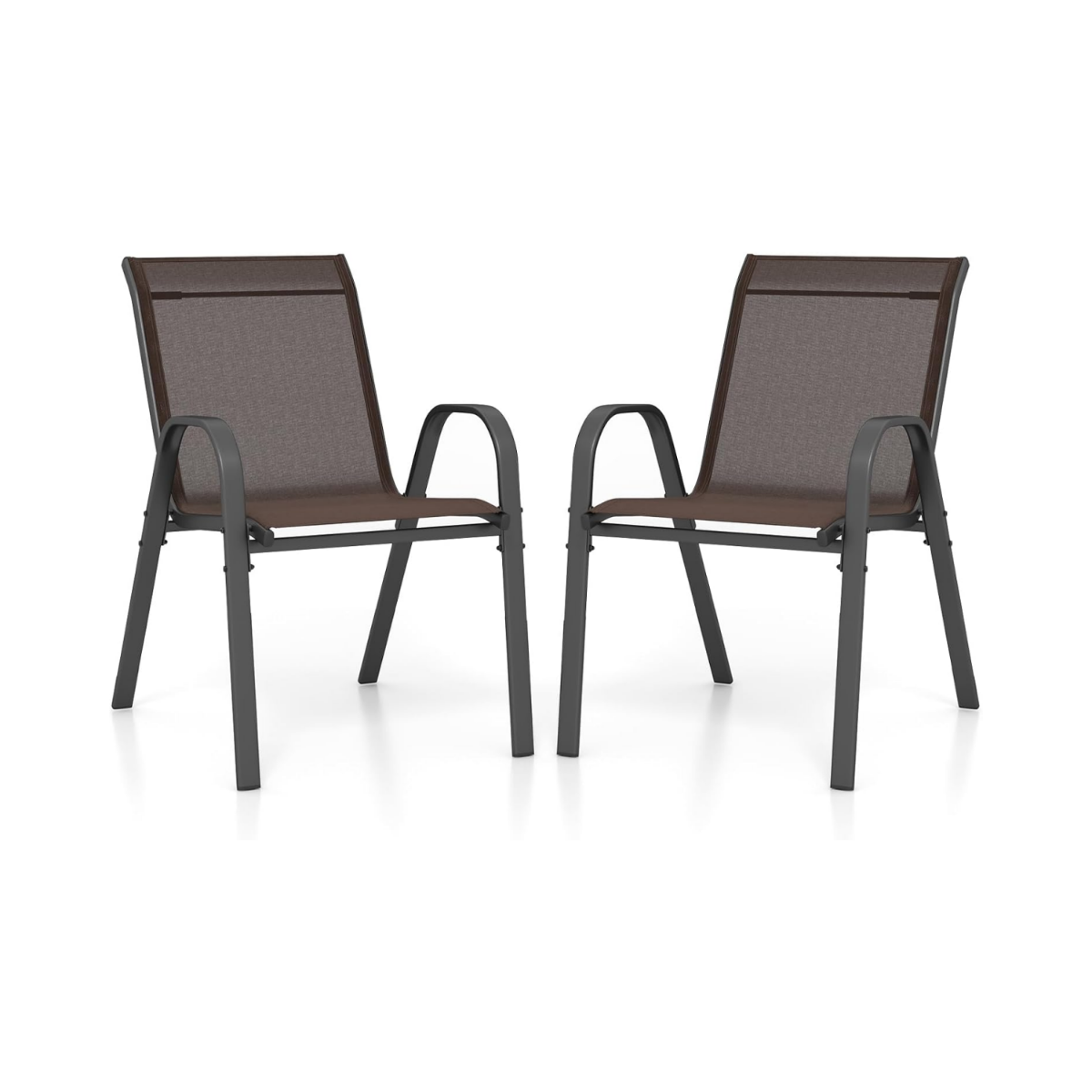 Set – med stapelbara trädgårdsstolar gjorda av textilen och metallram – 2 56 x 70 x 84 cm – Brun