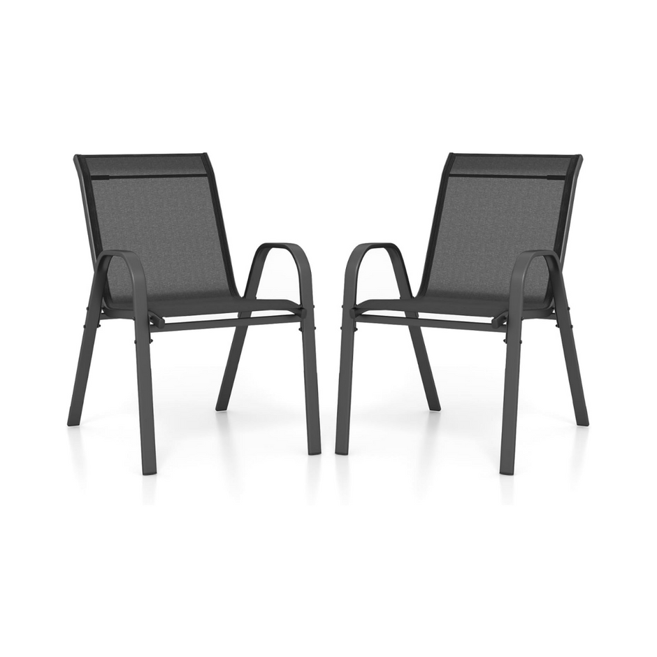 Set – med stapelbara trädgårdsstolar gjorda av textilen och metallram – 2 56 x 70 x 84 cm – Svart