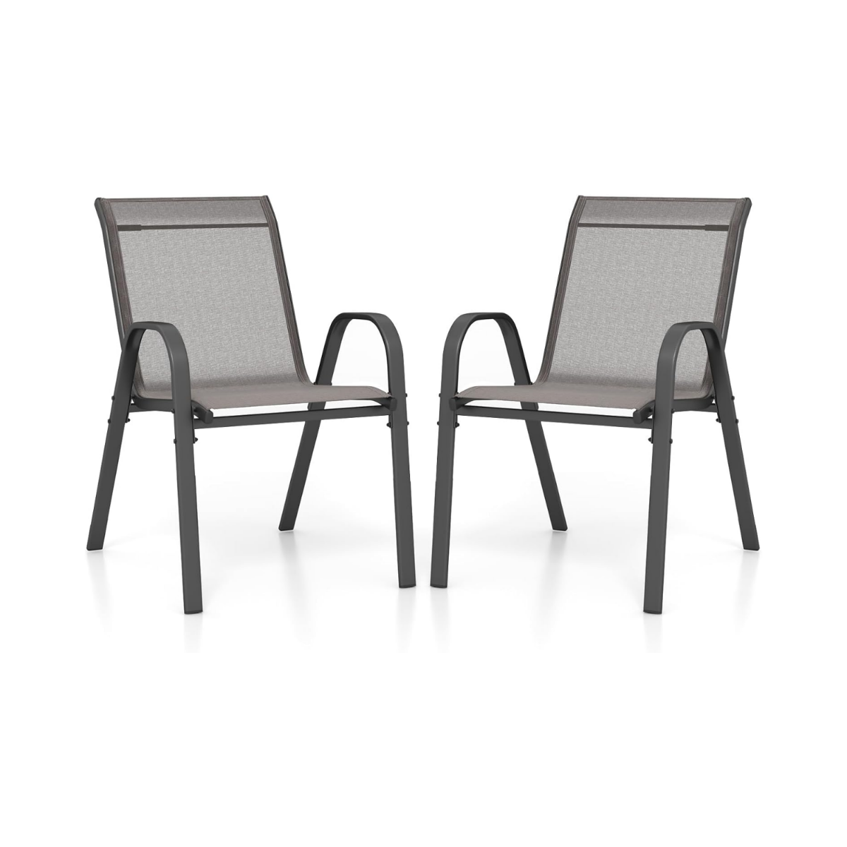 Set – med stapelbara trädgårdsstolar av textilen och metallram – 2 56 x 70 x 84 cm – Grå