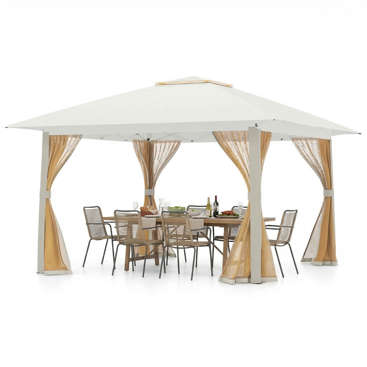 Pop – up hopfällbar paviljong med myggnät och dubbelt tak, inklusive bärväska – 4 4 x 4 m – Beige