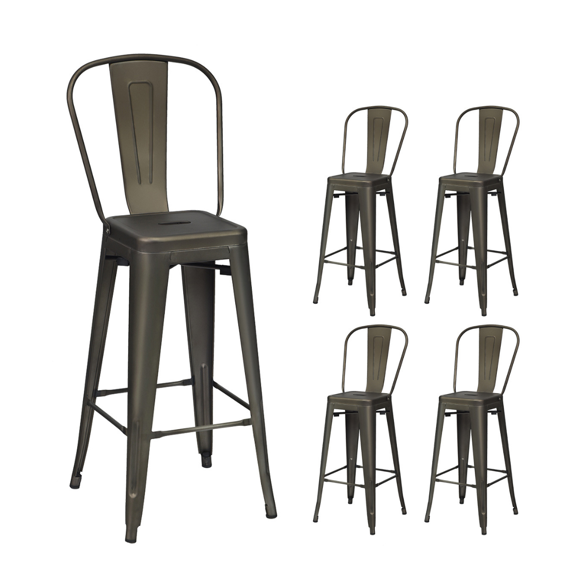 Set – med restaurangstolar avtagbart ryggstöd och fotstöd Metallstolar Gunmetal – 4 – Gammal färg