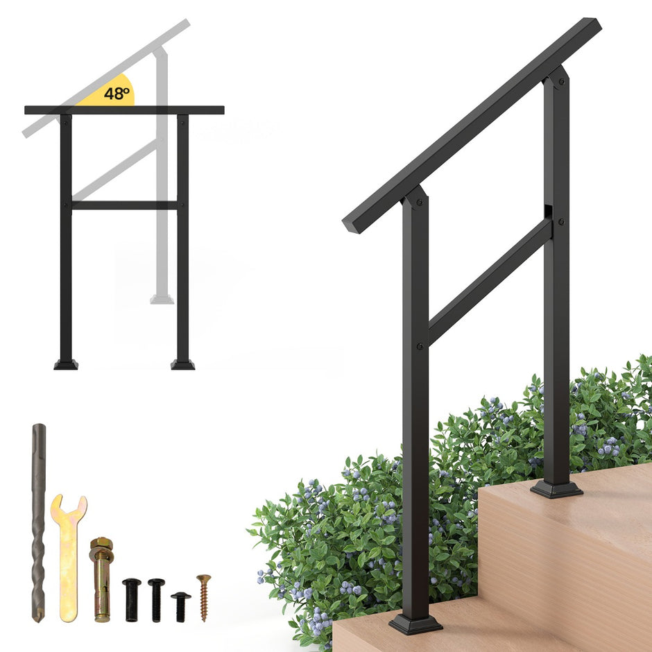 Handtag – Trappräcke Sidomontering Ingångsräcke med flexibel vinkeljustering – 70 cm – Svart