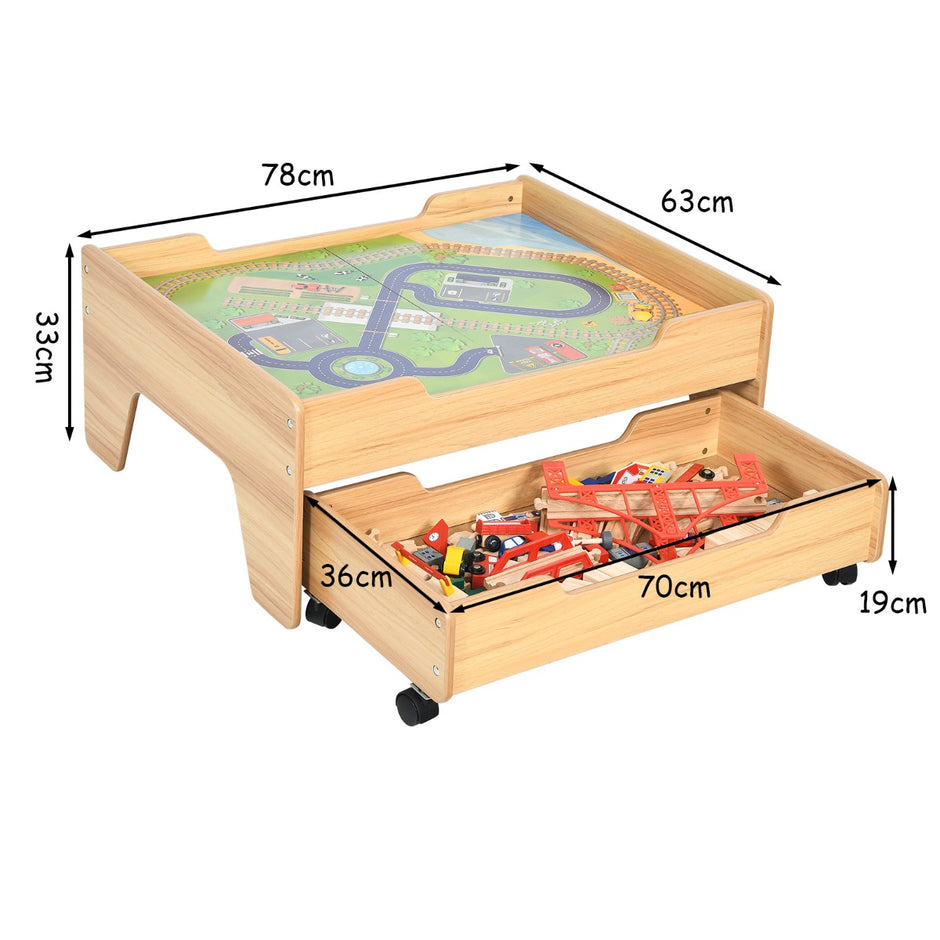 Trä – Järnvägståg Järnvägsset Aktivitetsbord med låda – 78 x 63 x 33 cm – Natur