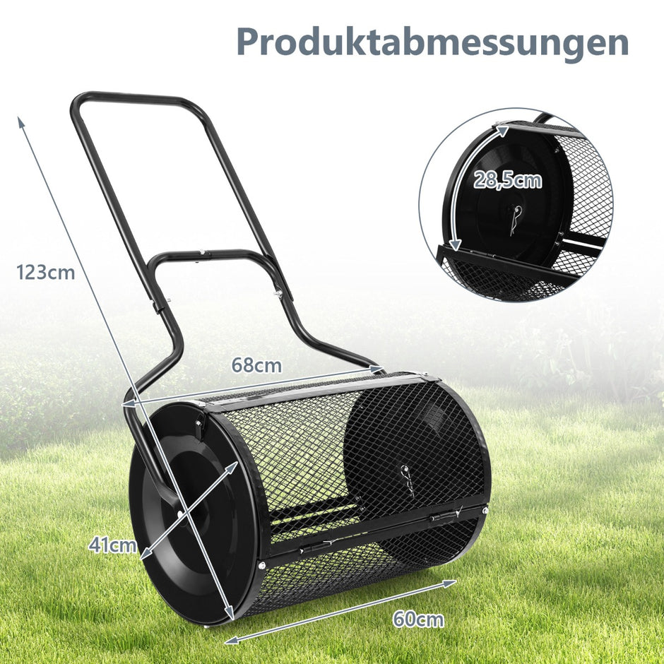 Bred – kompostspridare med förbättrade sidospärrar och U format handtag – 68 cm – Svart
