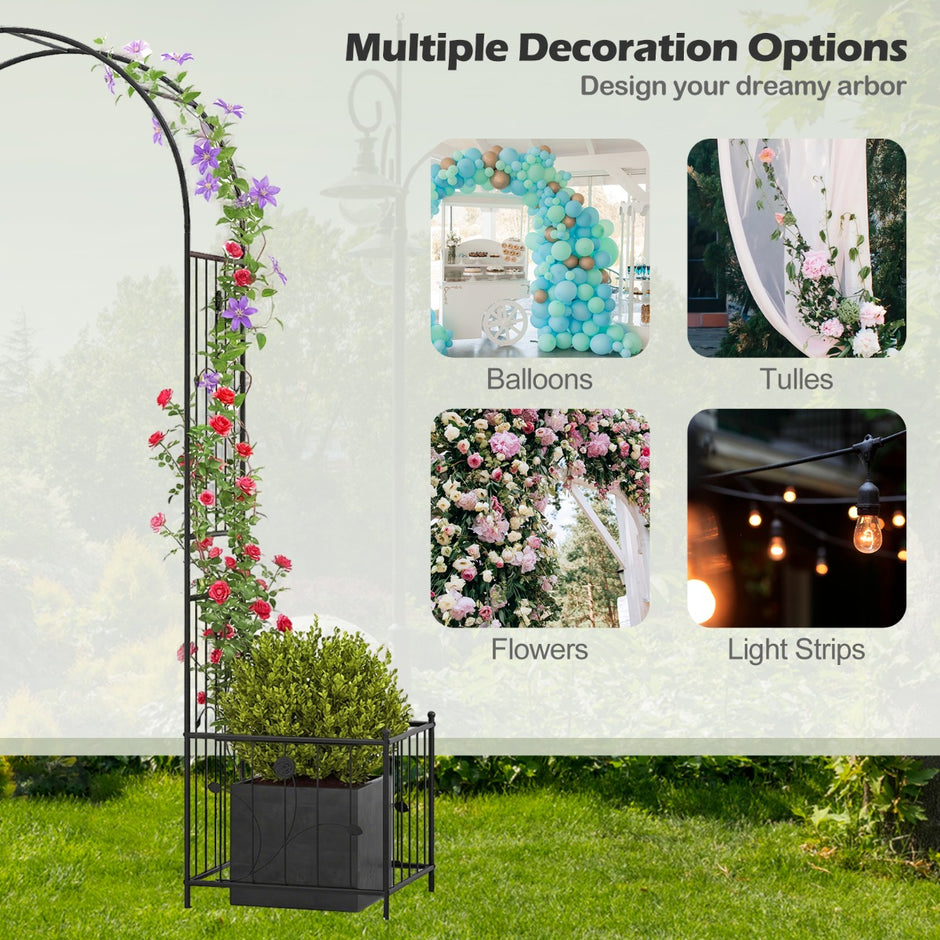 Trädgårdsbåge – med blomlådor, bågspaljé jordspett för klätterväxter, rosor, – 2 . – Svart